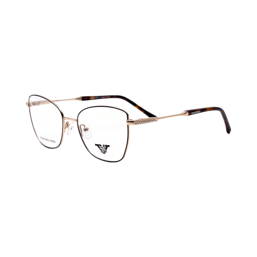 VANROSSI Women's Black and Gold Full-Rim Eyeglass Frame
