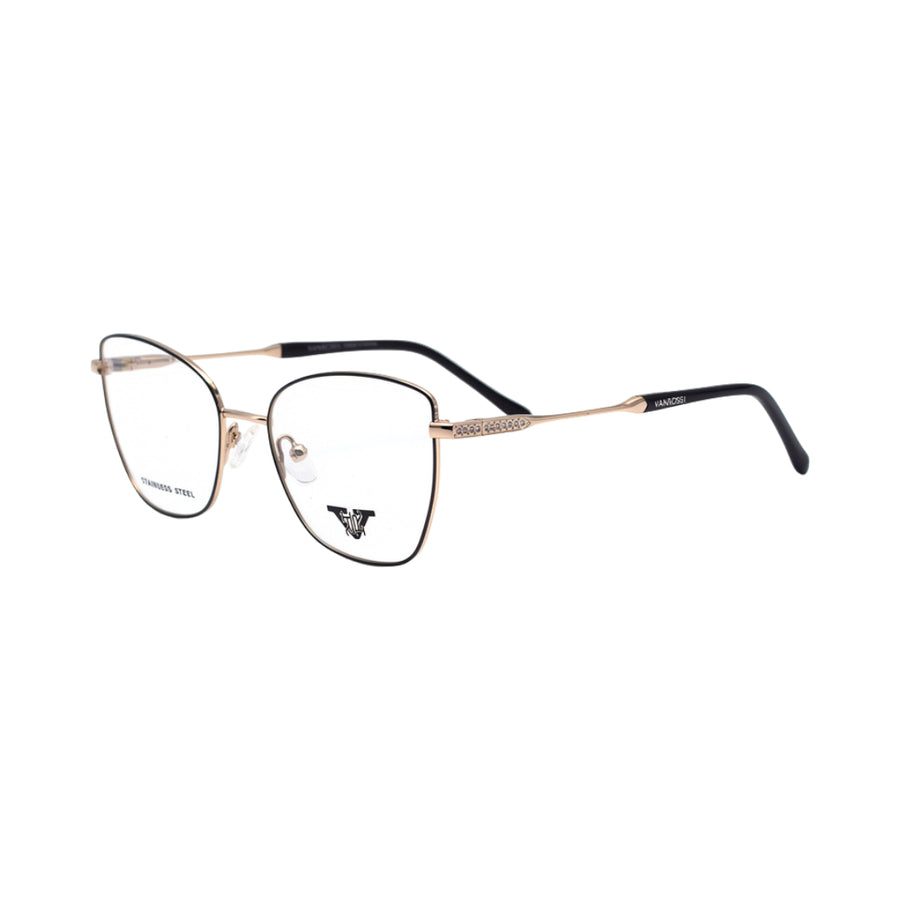 VANROSSI Women's Black and Gold Cat-Eye Eyeglass Frame