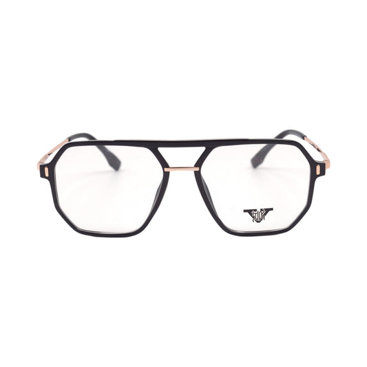 VANROSSI Men's Black and Gold Geometric Eyeglass Frame