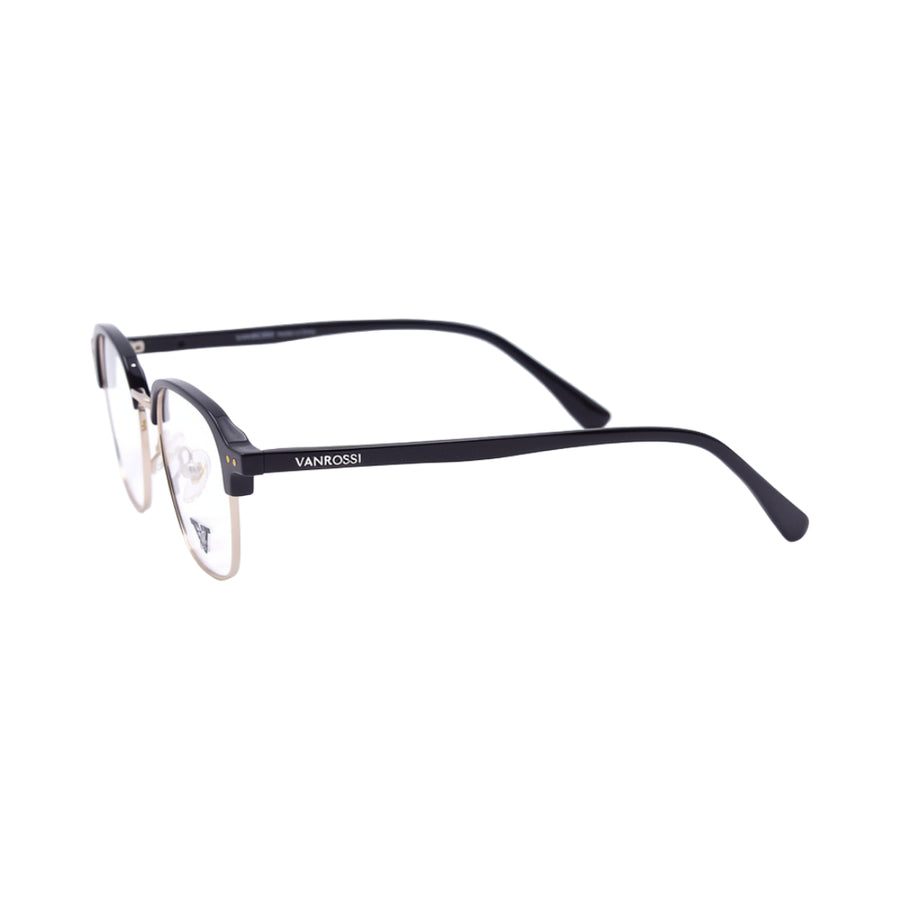 VANROSSI Men's Black and Gold Clubmaster Eyeglass Frame