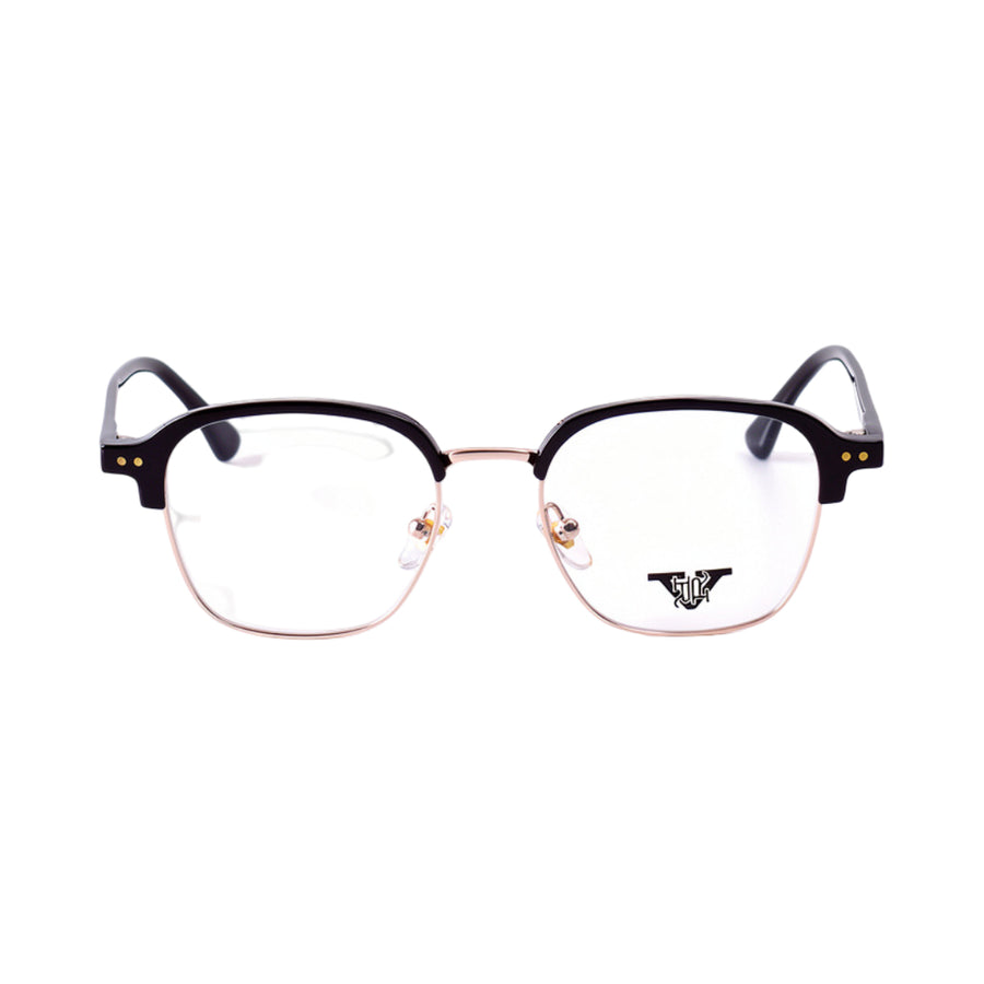VANROSSI Men's Black and Gold Clubmaster Eyeglass Frame