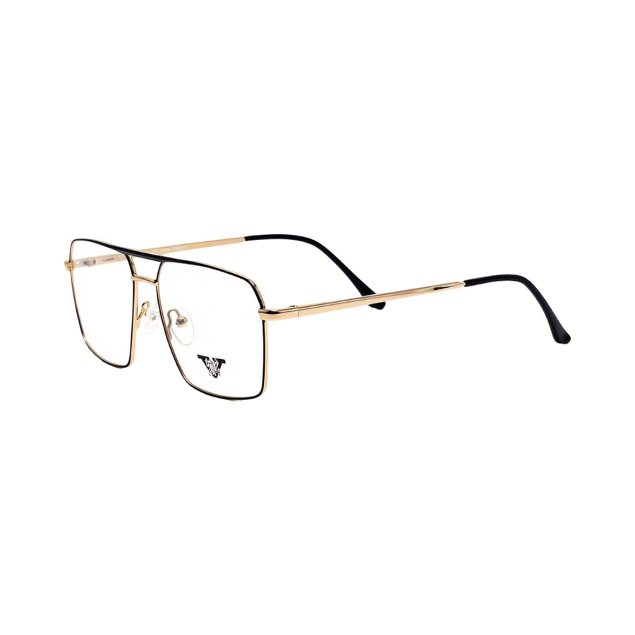 VANROSSI Men's Black and Gold Geometric Double Bridge Eyeglass Frame