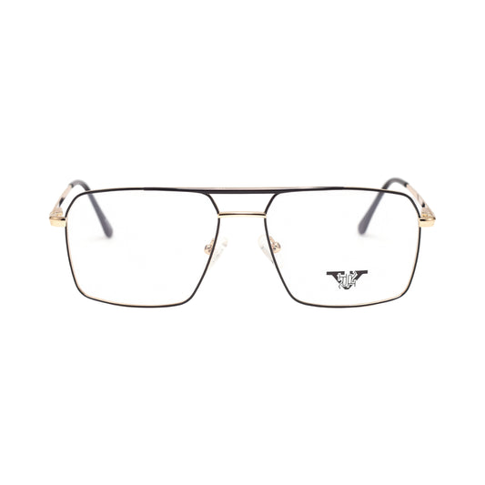 VANROSSI Men's Black and Gold Geometric Double Bridge Eyeglass Frame