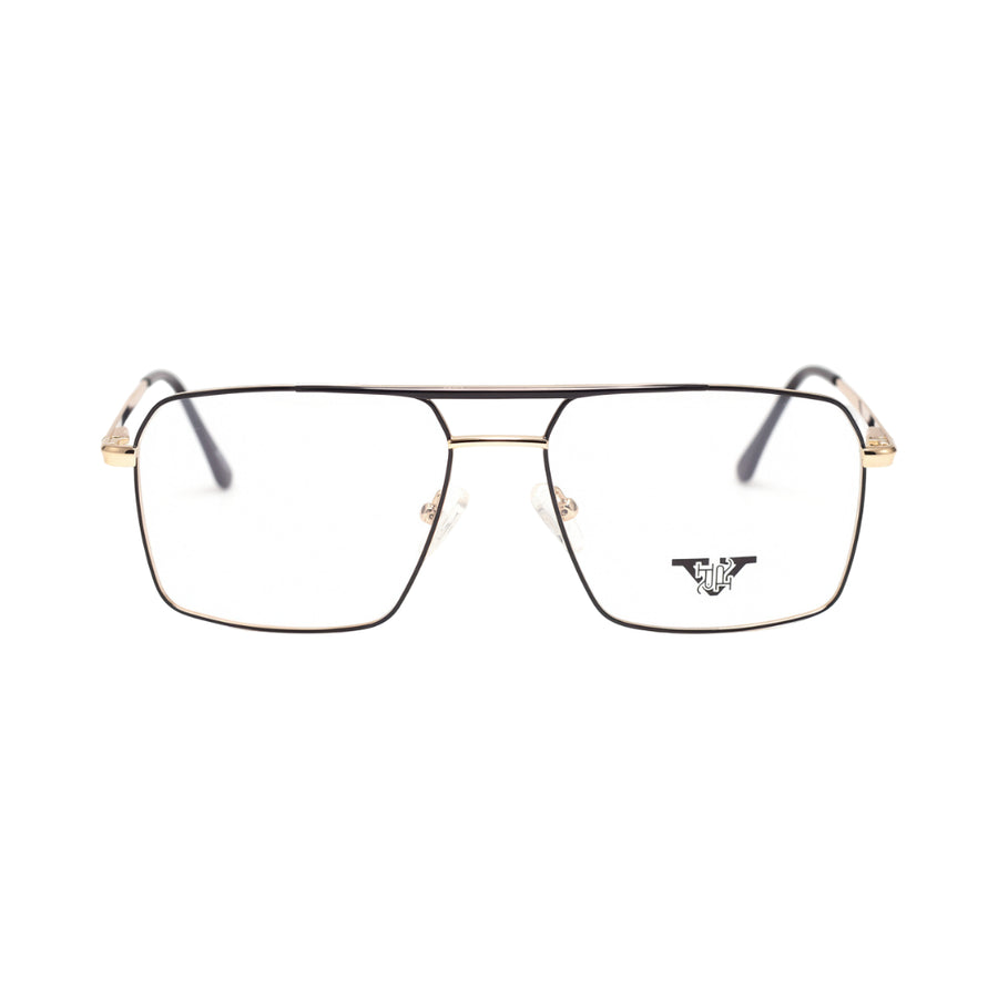 VANROSSI Men's Black and Gold Geometric Double Bridge Eyeglass Frame