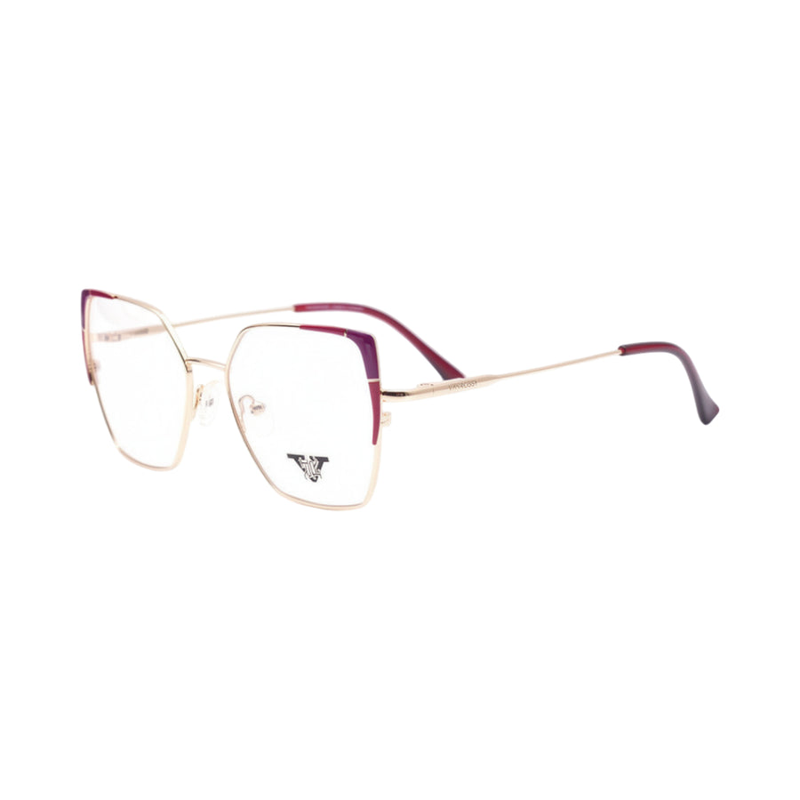VANROSSI Women's Gold Cat Eye Eyeglass Frame with Burgundy Brow Detail