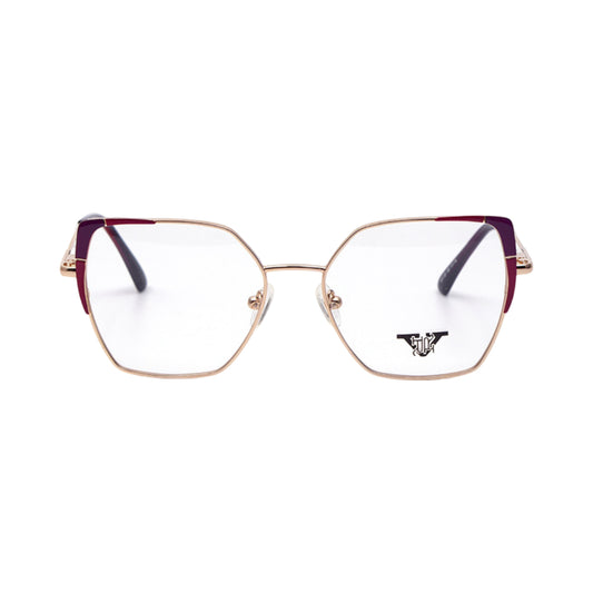 VANROSSI Women's Gold Cat Eye Eyeglass Frame with Burgundy Brow Detail