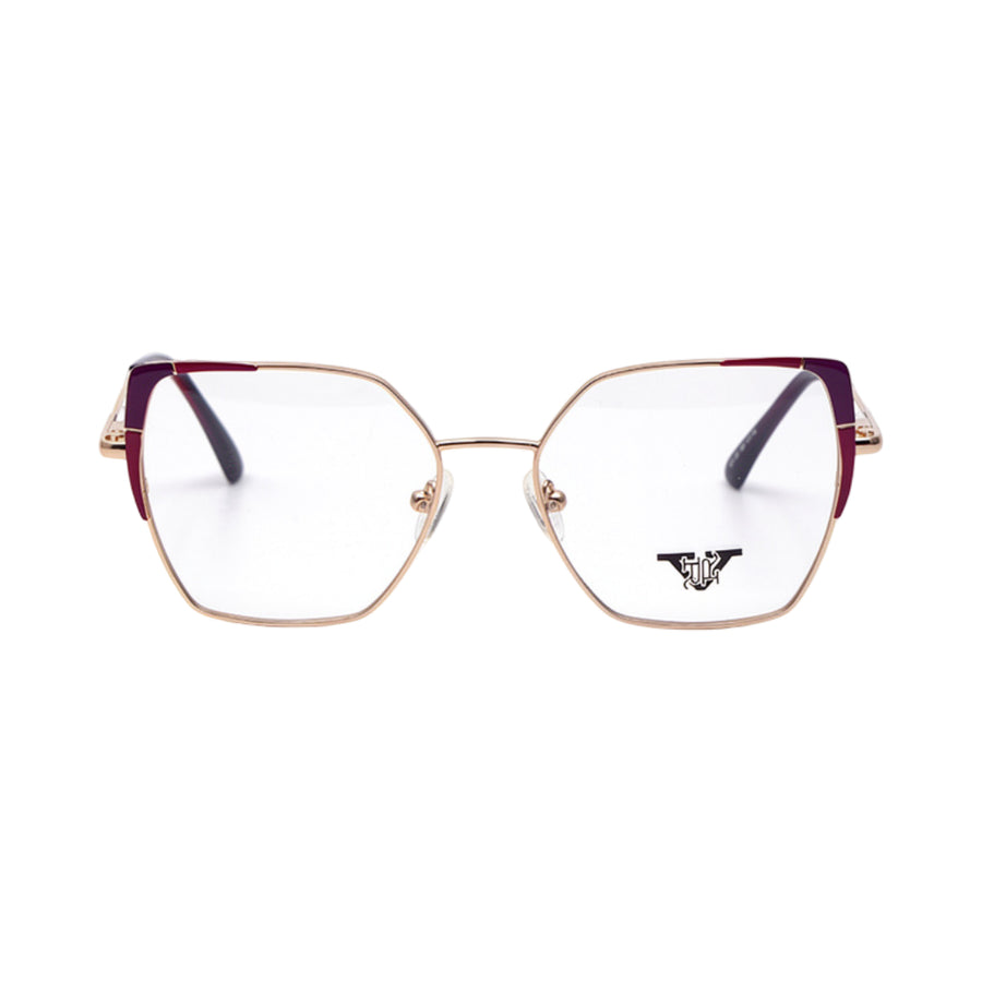 VANROSSI Women's Gold Cat Eye Eyeglass Frame with Burgundy Brow Detail