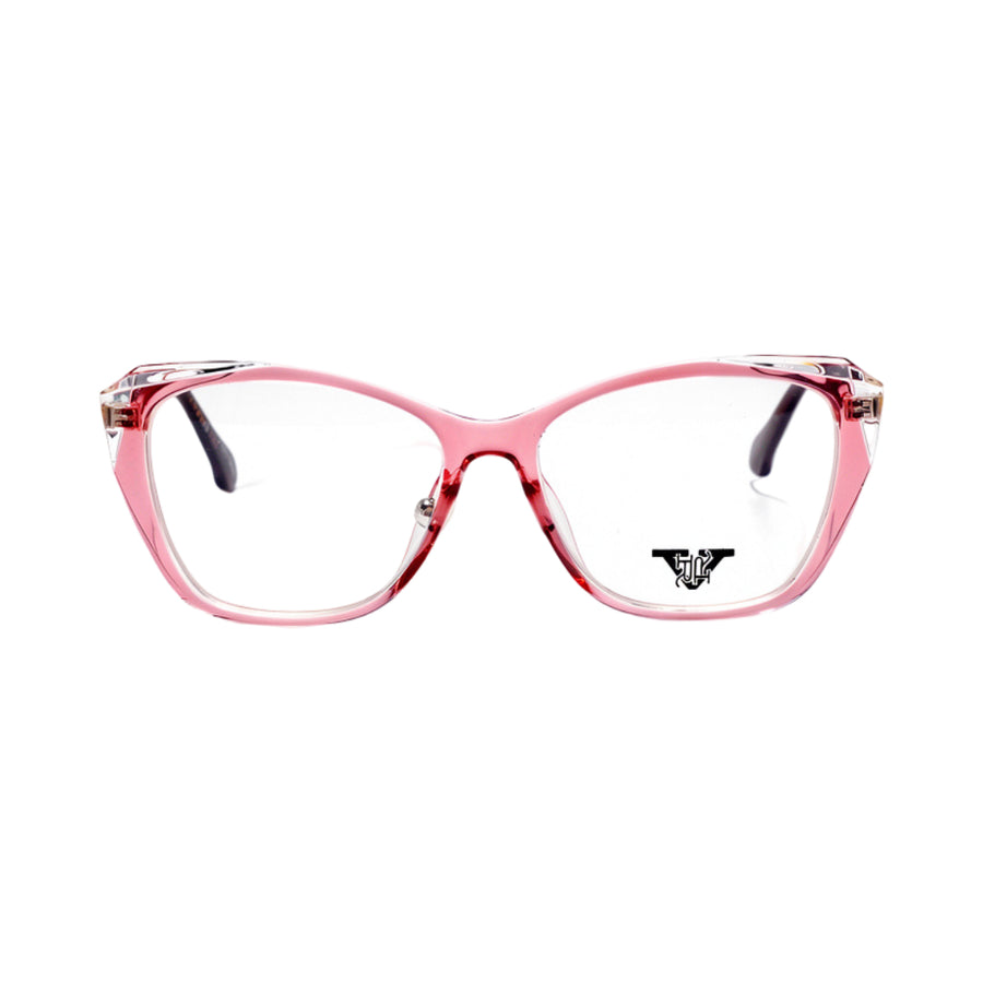 VANROSSI Women's Pink Cat-Eye Eyeglass Frame with Crystal Clear Outline and Gold Hinges