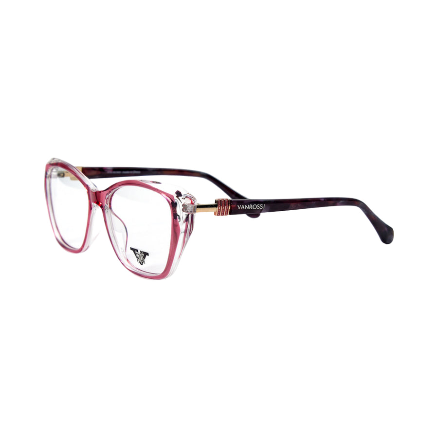 VANROSSI Women's Pink Cat-Eye Eyeglass Frame with Crystal Clear Outline and Gold Hinges