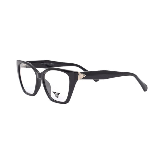 VANROSSI Women's Black Cat-Eye Eyeglass Frame with Gold Hinge Accents