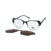 Green marbled geometric clip-on optical glasses with detachable brown magnetic sunglass lenses.