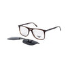 Classic brown square optical eyeglasses for men with removable clip-on sunglasses.